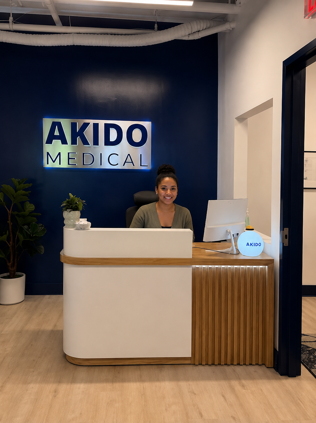 The Akido Medical front desk in Williamsburg, Brooklyn